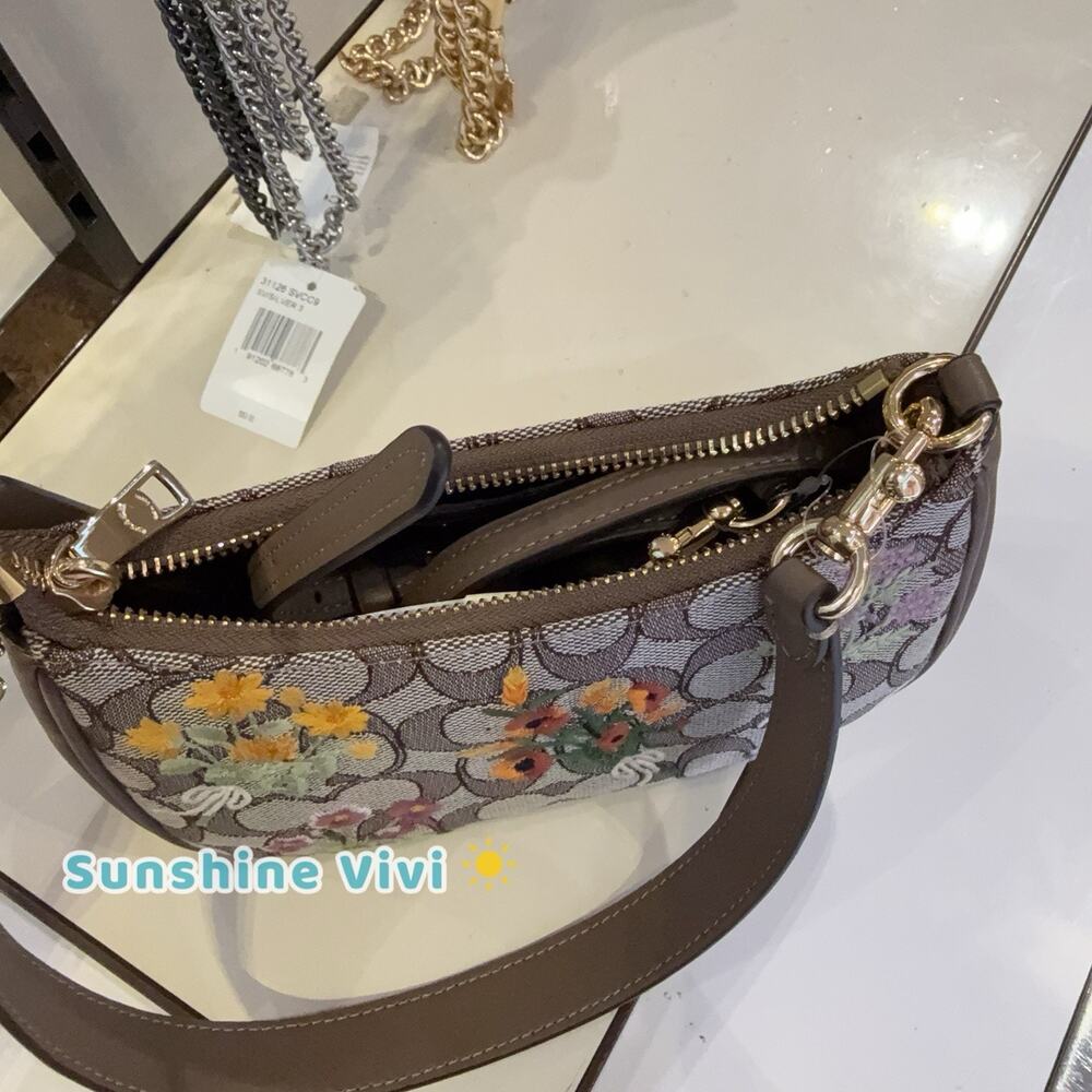 NWT Coach Teri mini Crossbody Bag Signature Jacquard Floral Embroidery CDW65 - Picture 8 of 10